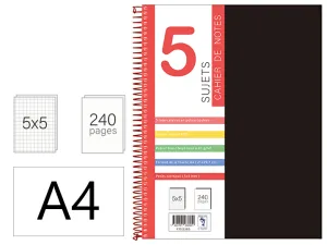 5 Sujets Spirale 240 Pages 5*5 A4