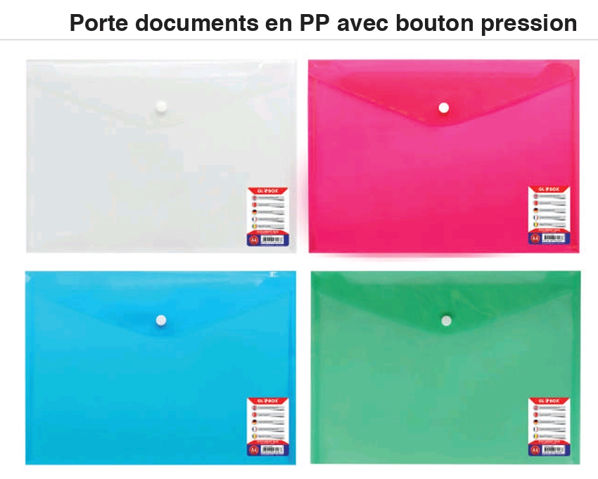 Pochette Enveloppes PP + Bouton Pression A4